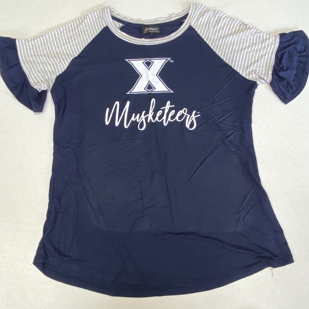Gameday Couture Womens T Shirt Top Xavier Musketeers NCAA Ruffle Sleeve